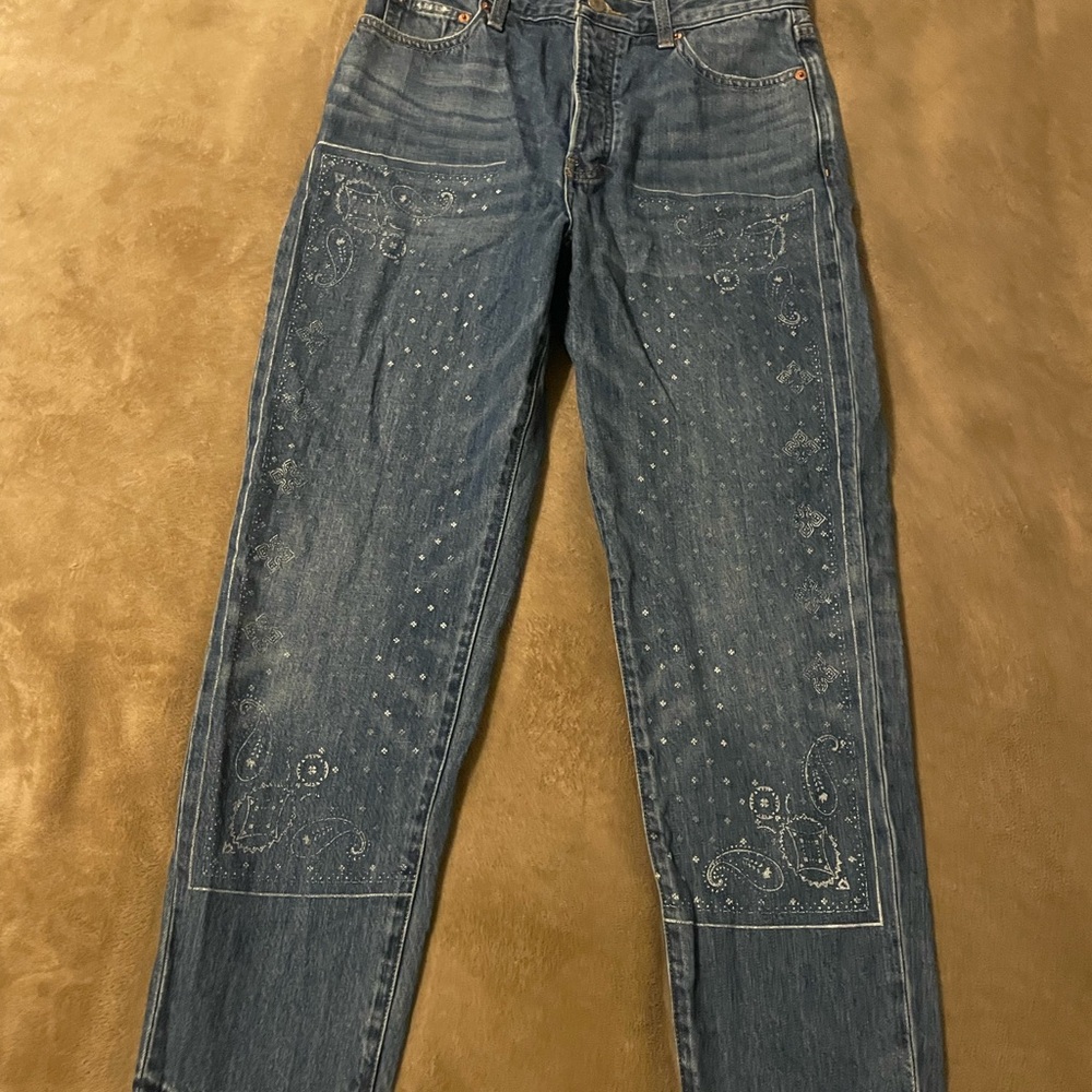 Lucky Brand Blue Straight Leg Jeans with Embellishments